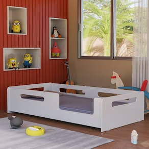Cama Infantil Montessoriana Com Proteção Lateral Solteiro Branco