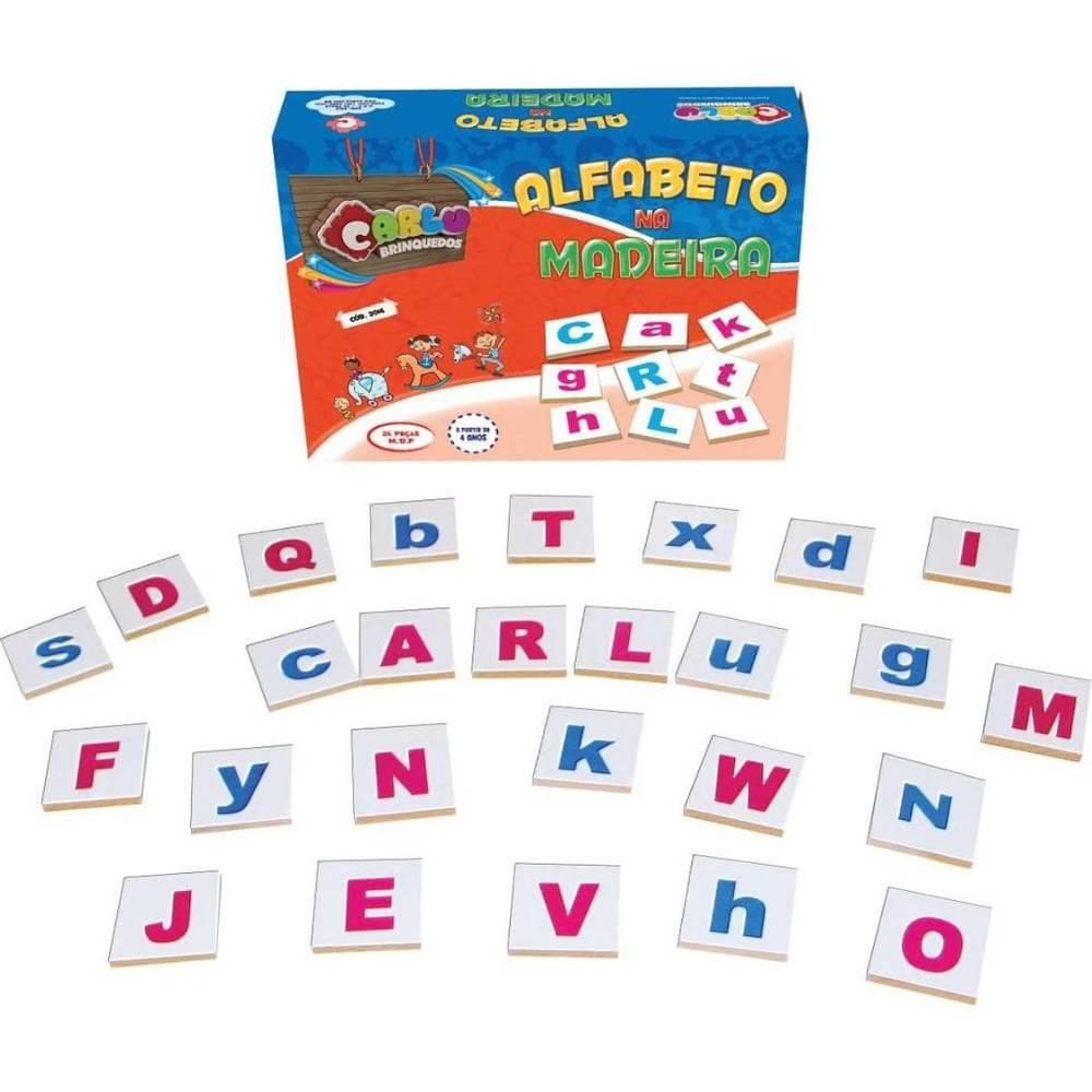 Jogo Educativo Alfabeto Movel Na Madeira 26Pcs +3Anos Carlu
