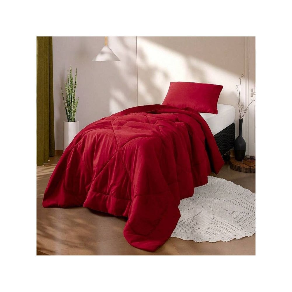 Kit Edredom Solteiro 2 Peças Cobertor Margarida Vermelho e Preto