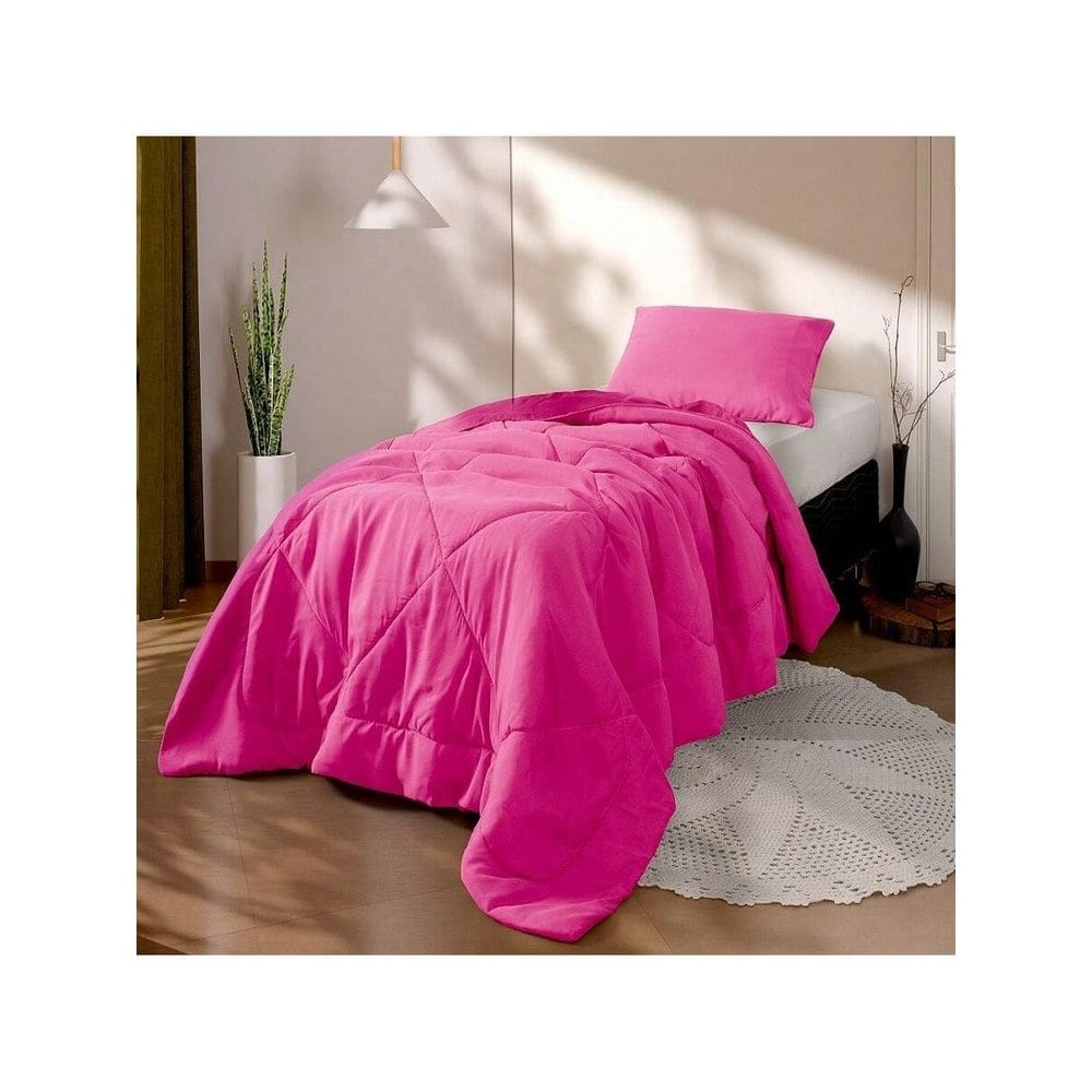 Kit Edredom Solteiro 2 Peças Cobertor Margarida Pink