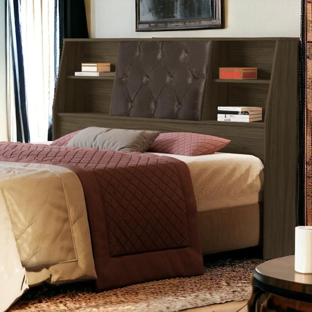 Cabeceira com Estofado Núbia Queen Castanho e Nogal Cambel