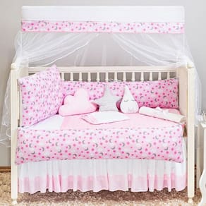 Kit Berço Menina Lua Rosa Proteção 2 Lados 8 Peças