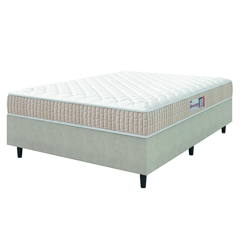 Cama Box Colchão Casal Espuma D33 New Millenium 138x188x57cm Branco / Bege Hellen - Suporta até 120k