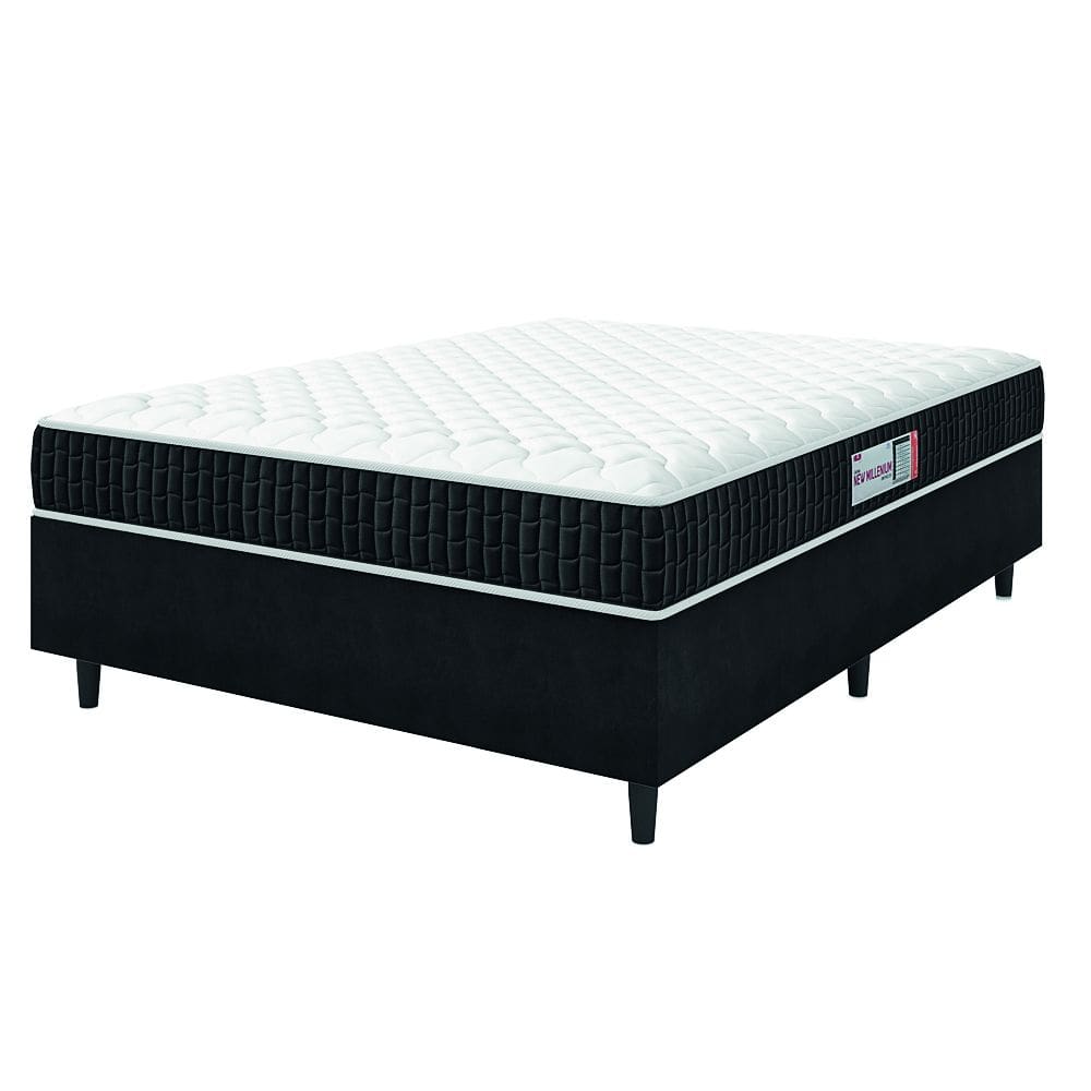Cama Box Colchão Casal Espuma D33 New Millenium 138x188x57cm Preto / Branco Hellen - Suporta até 120
