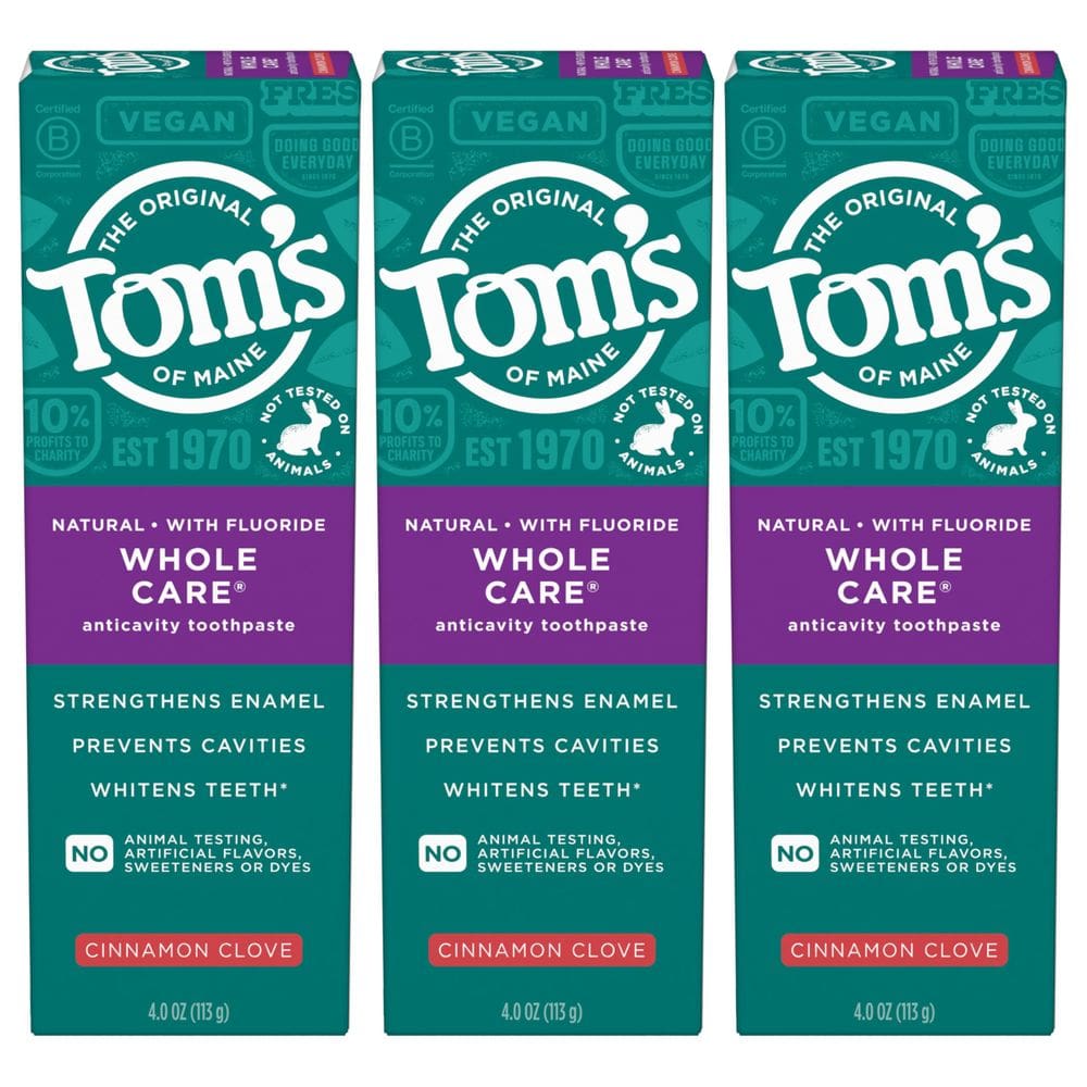 Pasta de dente Tom`s of Maine Whole Care com flúor, 120 ml, pacote com 3