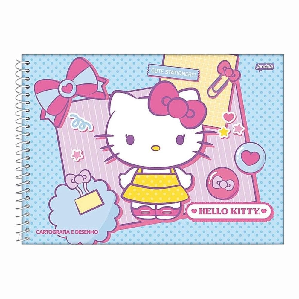 Caderno Espiral Desenho e Cartografia Hello Kitty 80 Folhas Capa Dura - Jandaia