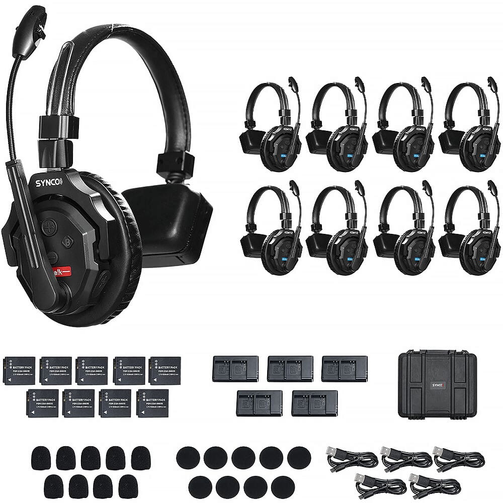 Sistema Intercomunicação Synco X-Talk X9 Wireless Full-Duplex com 9x Fones Headsets