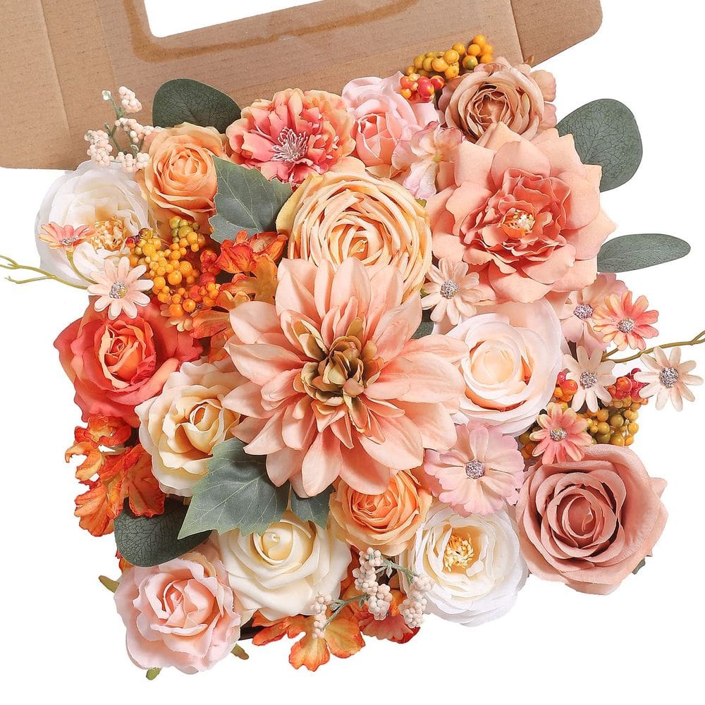 Conjunto de flores artificiais Rongflower Real Looking Orange Silk