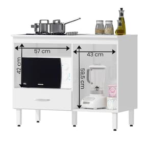 Balcão Cozinha Cooktop Blane 105cm com 1 Porta e 1 Gaveta