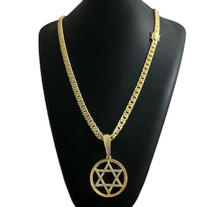 Cordão Grumet 7Mm + Pingente Estrela De Davi Banhado A Ouro