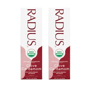 Pasta de dente RADIUS USDA Organic Clove Cardamomo 90mL, pacote com 2