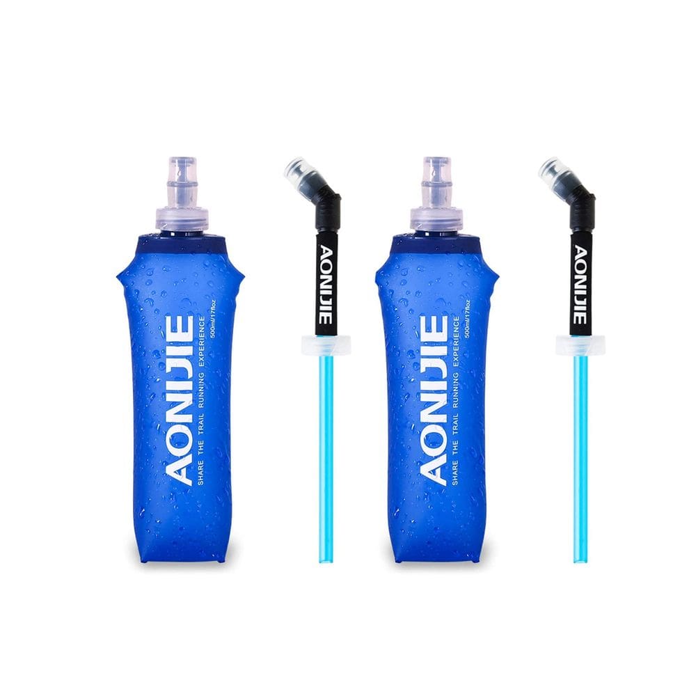 Garrafas de água AONIJIE Soft Folding TPU 500mL com canudo x2