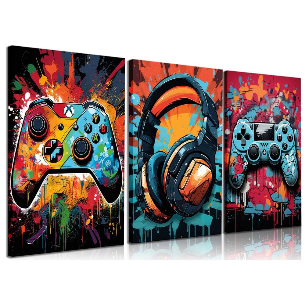 Conjunto de pôsteres Game Wall Art Color Video Game Handle Fone de ouvido