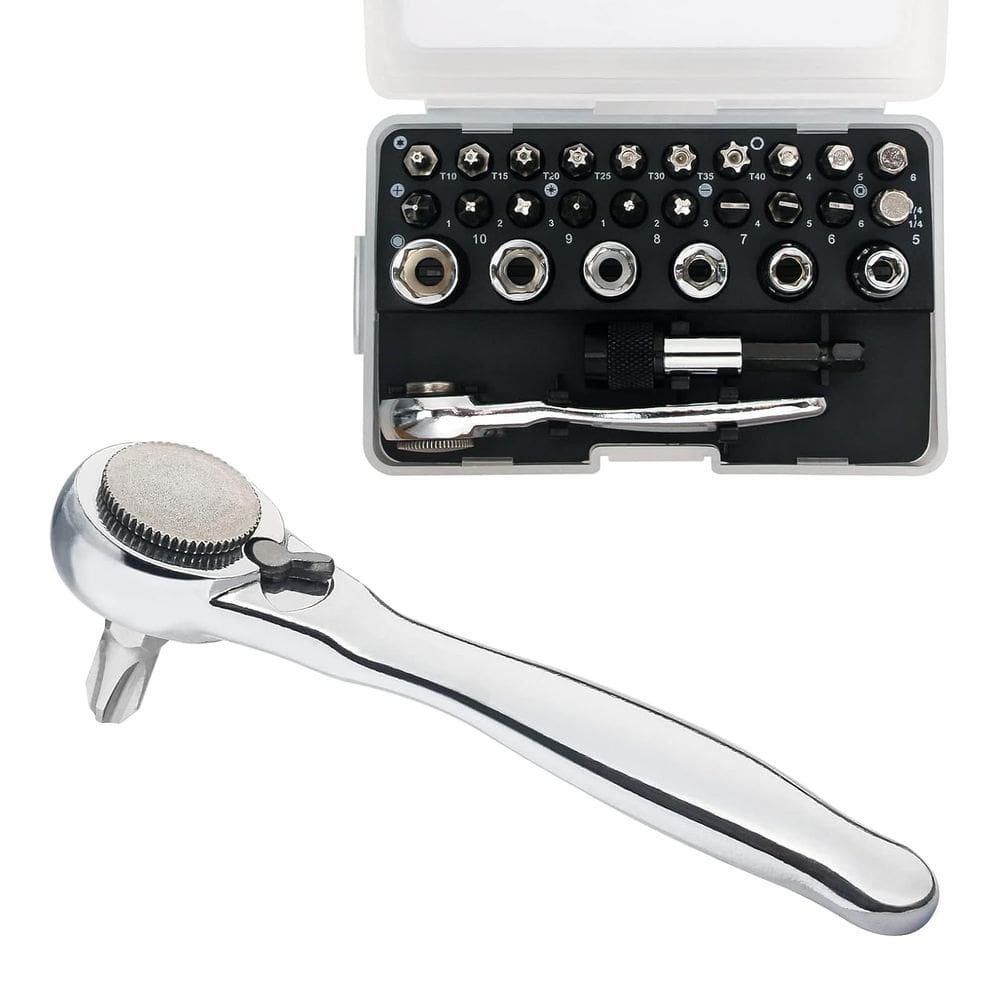 Conjunto de catraca SHARDEN 1/4 Mini 28 unidades com chave de fenda de ângulo reto