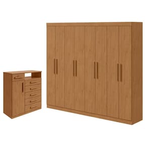 Guarda Roupa Casal Andara Soft e Cômoda Sapateira da Vinci Amêndoa Clean - Lopas