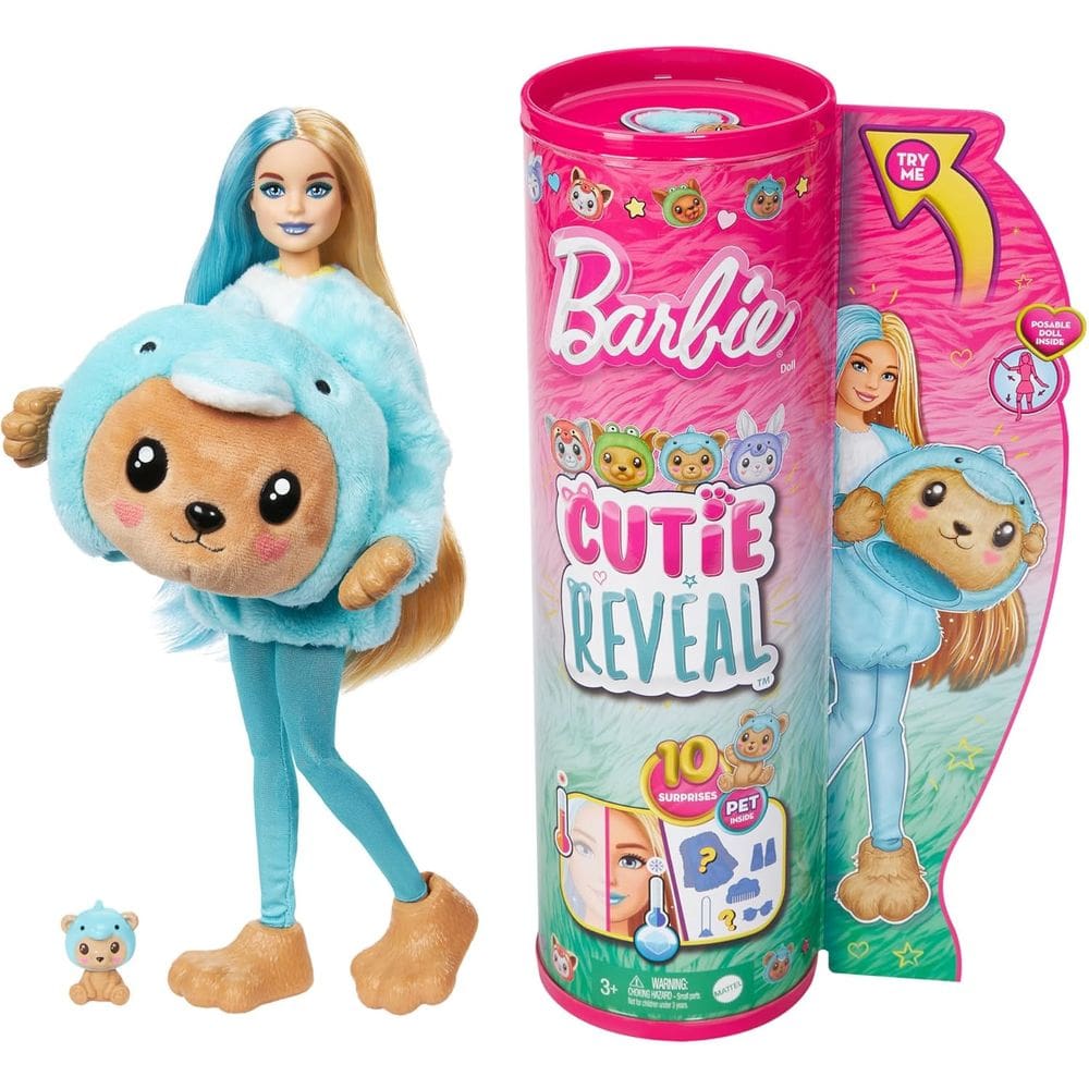 Barbie Cutie Reveal Disfarces De Animais Golfinho Azul Hrk25