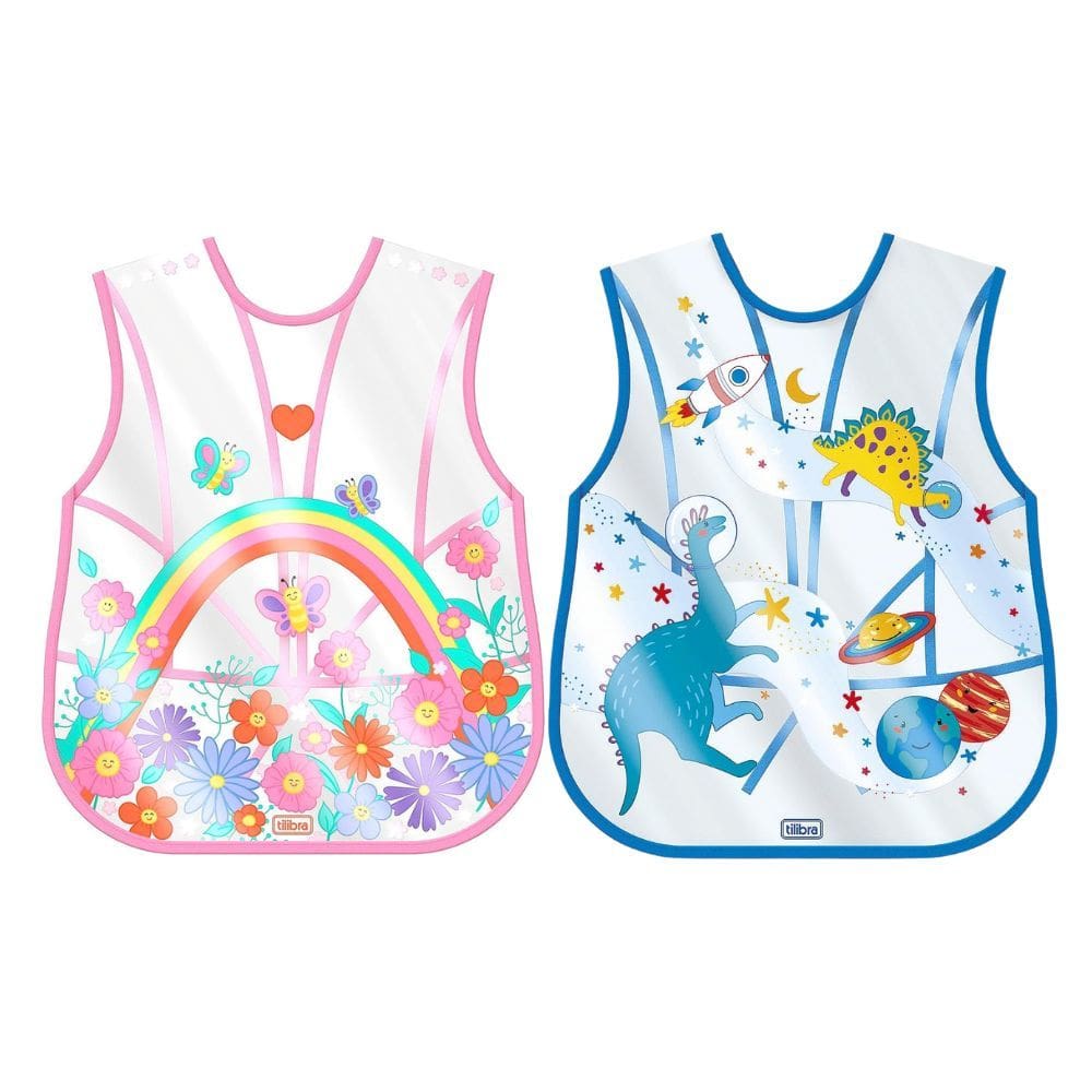 Kit 02 Avental Infantil Escolar Impermeável Decorado Espaço / Garden 42cm x 32cm - Tilibra