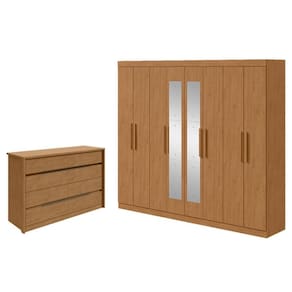 Guarda Roupa Casal Andara Soft com Espelho e Cômoda Gaveteiro Urban Amêndoa Clean - Lopas
