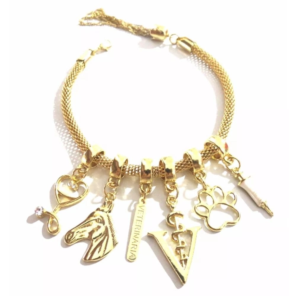 Linda Pulseira Veterinária Folheado a Ouro 18k
