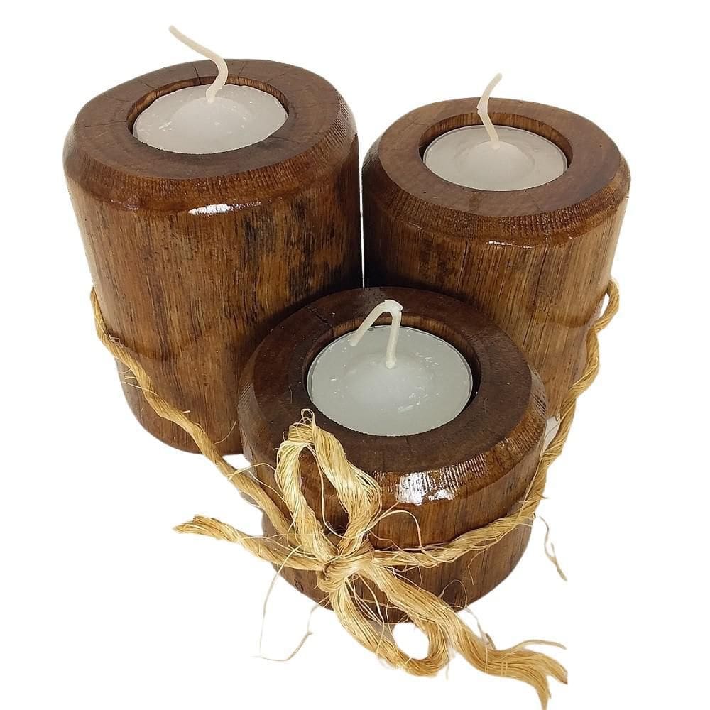 Kit 3 Suportes Castiçal 9/7/5 cm + 3 Velas Brancas