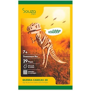 Brinquedo de Montar 3D Infantil em Madeira Tiranossauro Rex - Souza Jogos