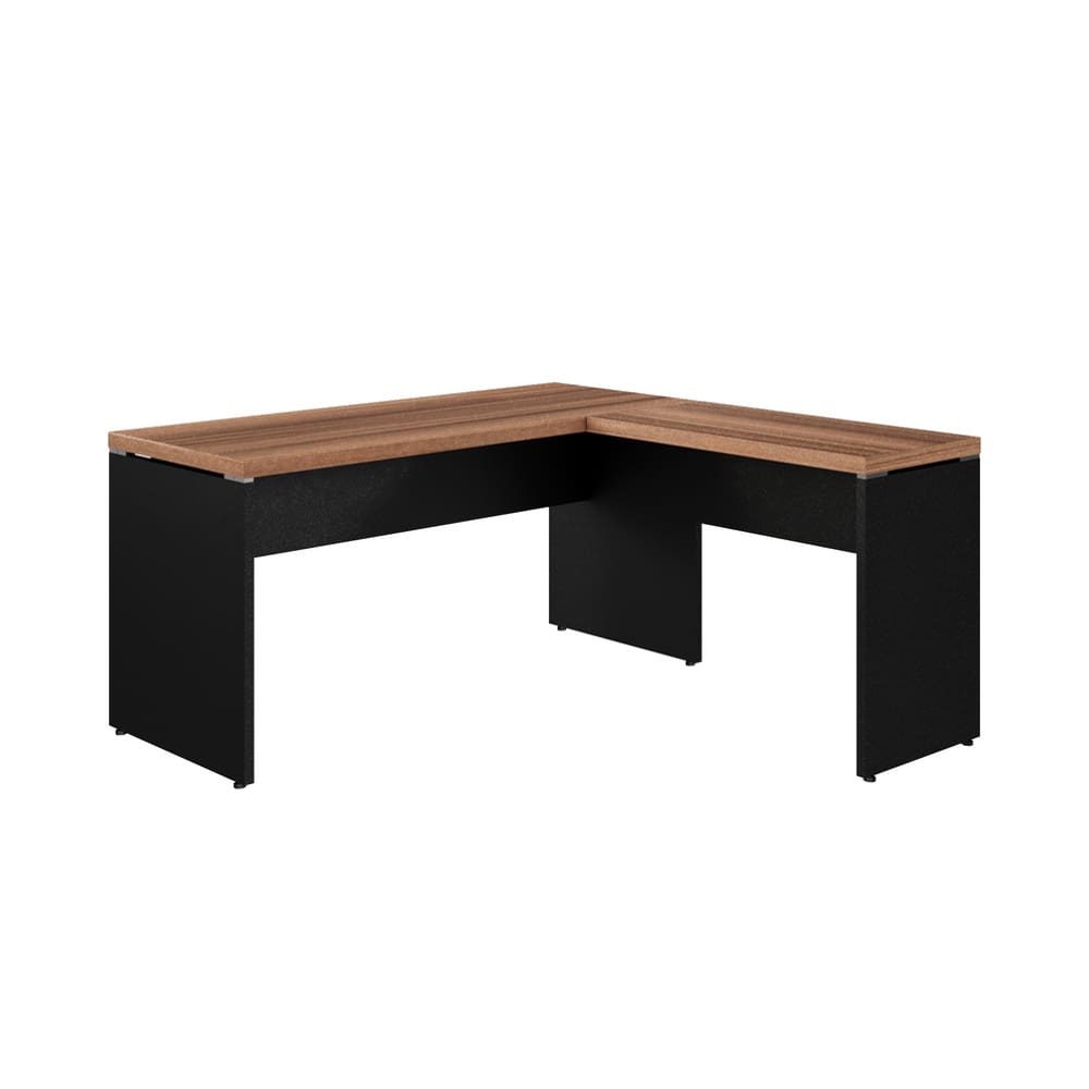Mesa em L Start 1,70 x 1,60 40mm - Sem Gavetas - Nogal/Preto