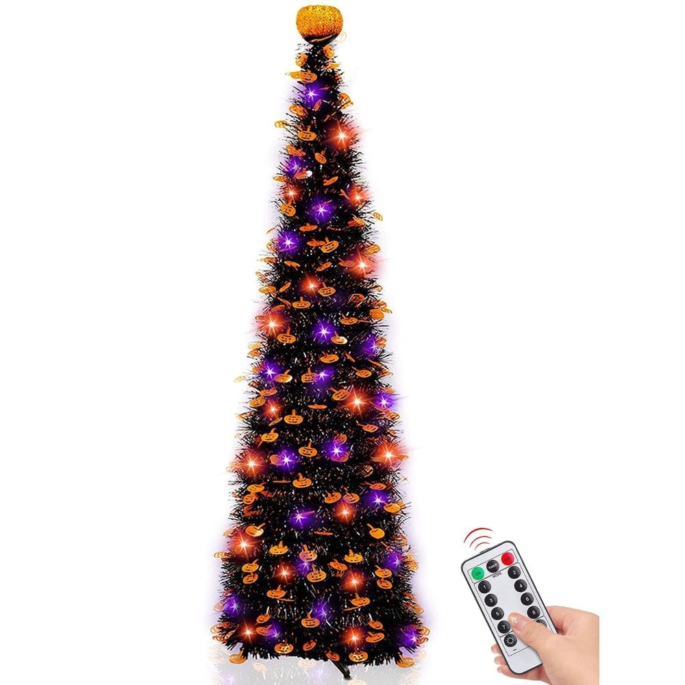 [Árvore de Natal] Árvore de Halloween TURNMEON 6 Ft 60 LED Tinsel