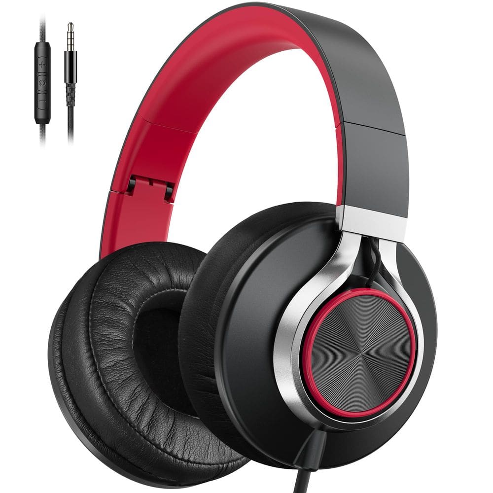 Fones de ouvido AILIHEN C90 com fio com microfone vermelho