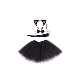 Kit 4 Pçs Gatinha Preta Tiara Gravata Saia Rabo Carnaval