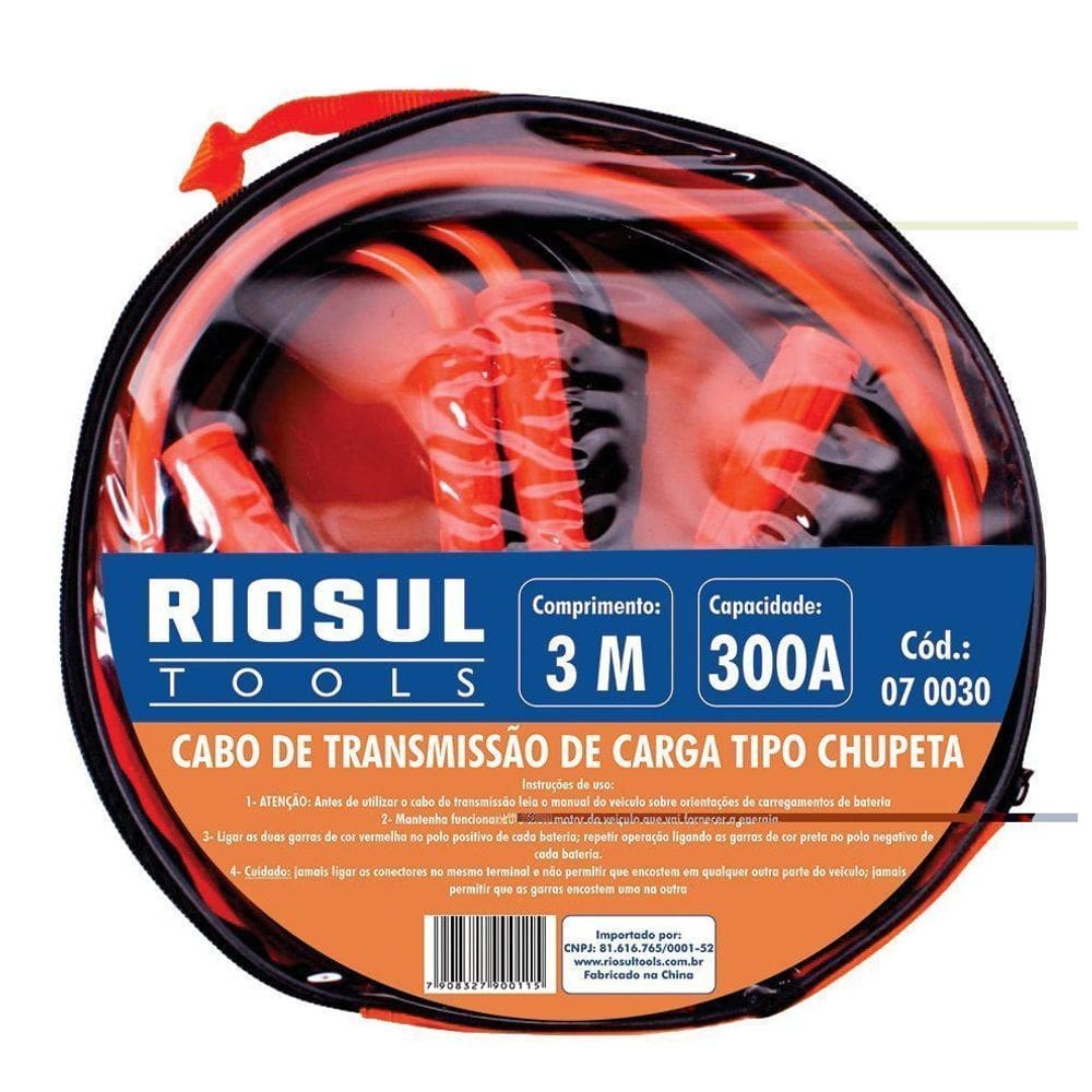 Cabo Chupeta Transmissão Carga de Bateria 300A Riosul Tools