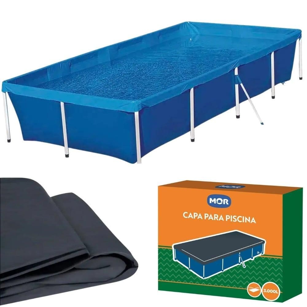 Piscina com Armação 3.000L 58x164x320CM e Capa para Piscina 3.000L MOR