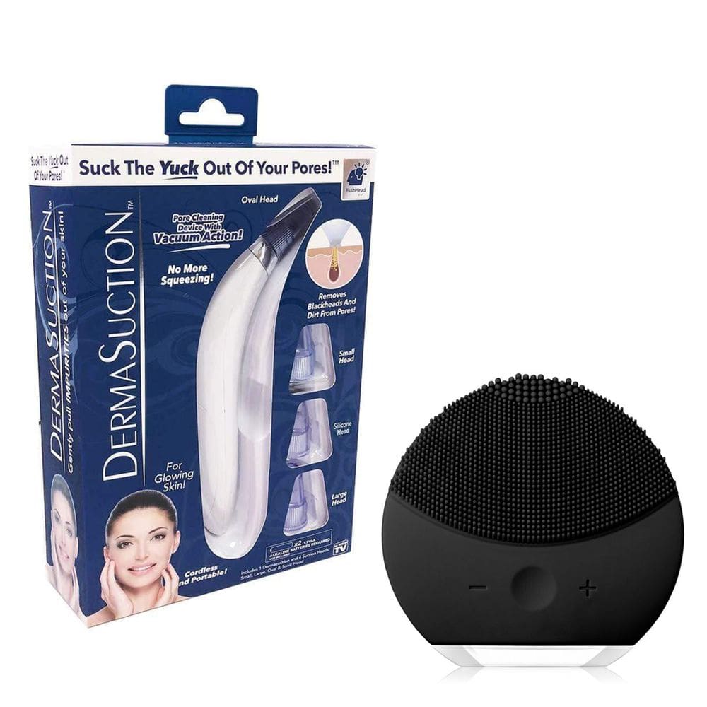 Kit 1 Aparelho Removedor de Cravos e Espinhas + 1 Esponja Elétrica para Limpeza Facial Preto