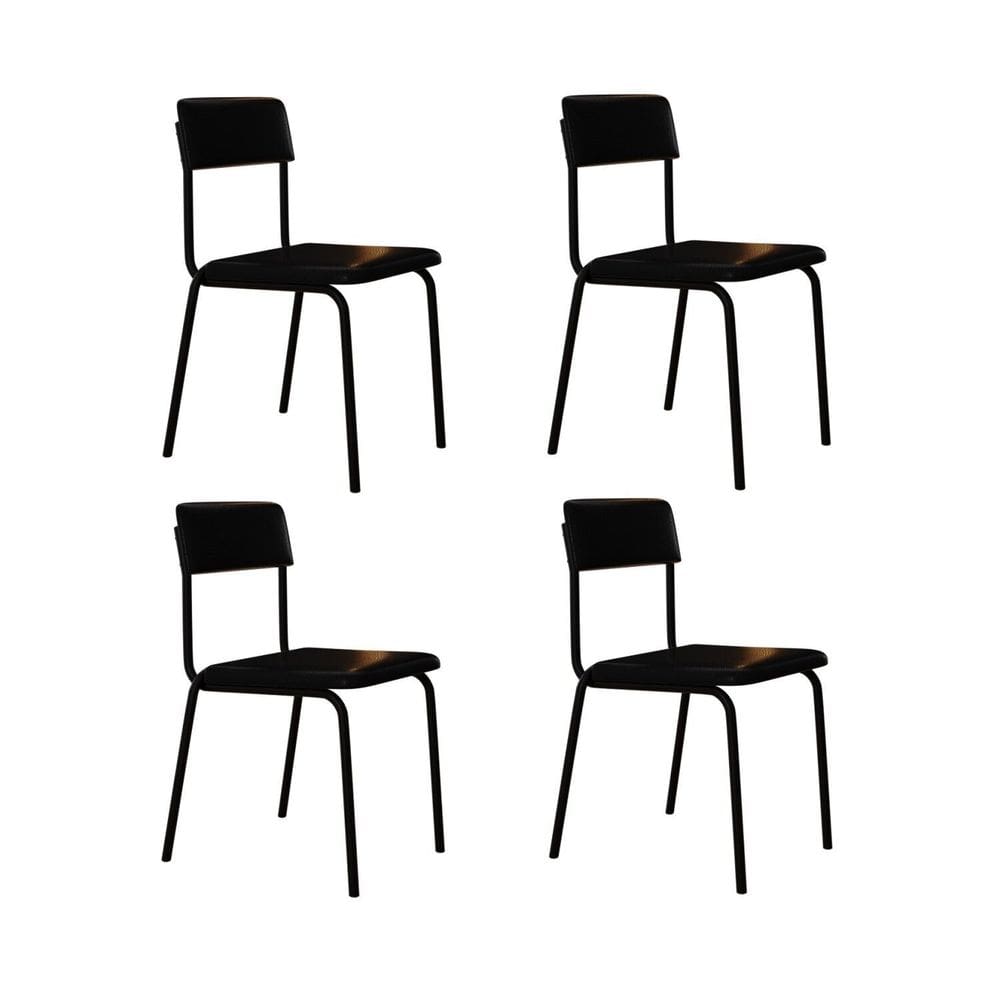 Conjunto 4 Cadeiras Estofadas Fixa Empilhável Fit Preto / Preto Fosco