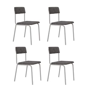 Conjunto 4 Cadeiras Estofadas Fixa Empilhável Fit Névoa Prata City / Branco Fosco