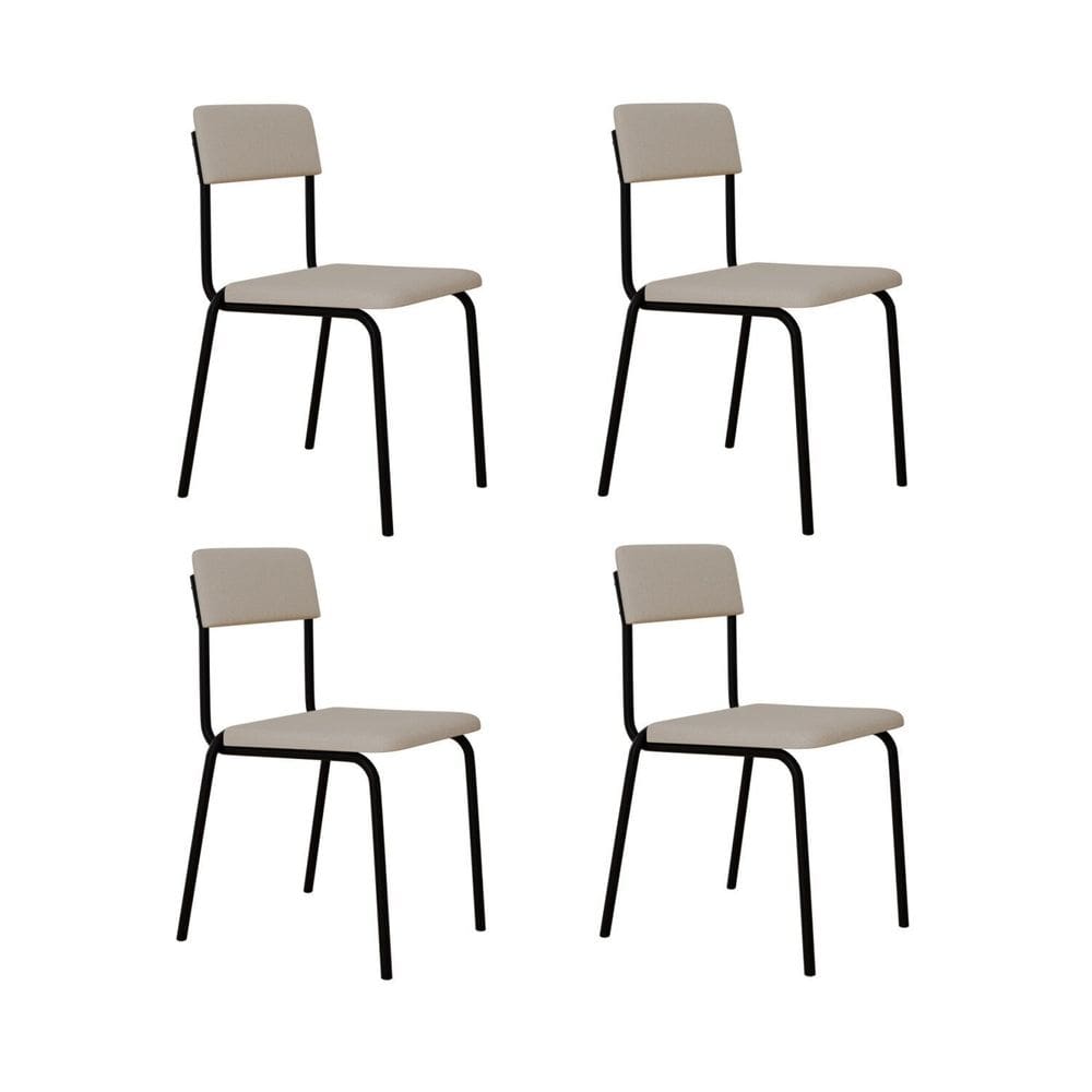 Conjunto 4 Cadeiras Estofadas Fixa Empilhável Fit Palha / Preto Fosco