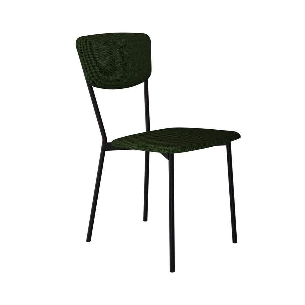Cadeira Fixa Estofada Vintage Retrô Verde Musgo/Preto Fosco