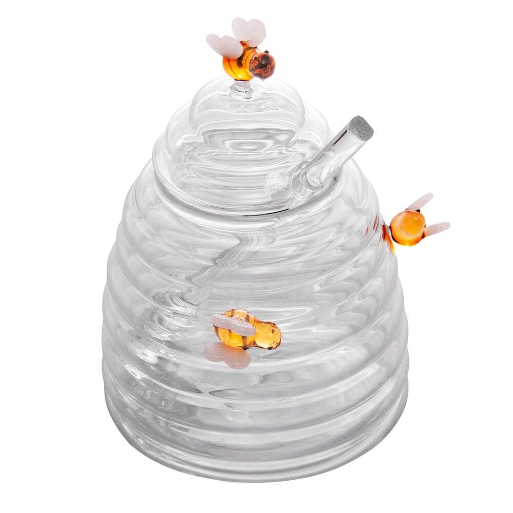 Meleira de Vidro Canelada C/Pegador Lovely Bee Transparente 470ml Lyor