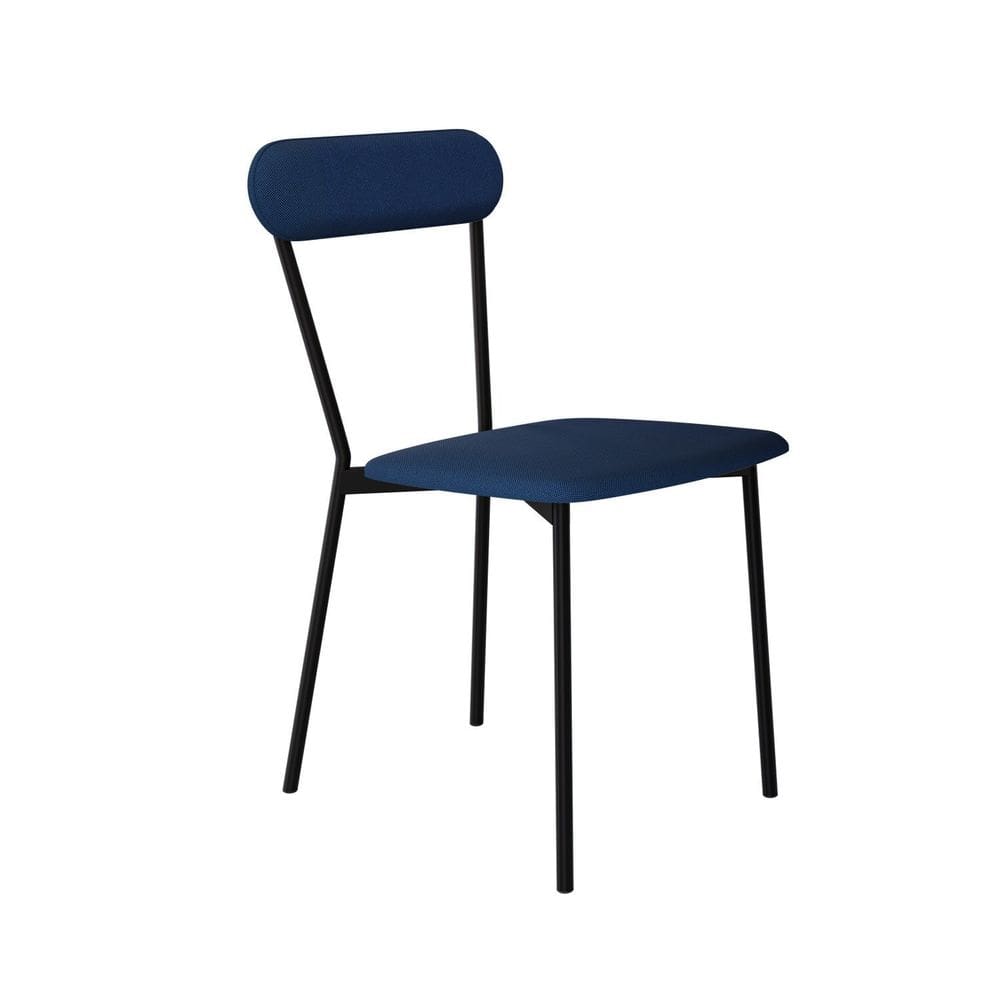 Cadeira Fixa Estofada Vintage Emília Azul/Preto
