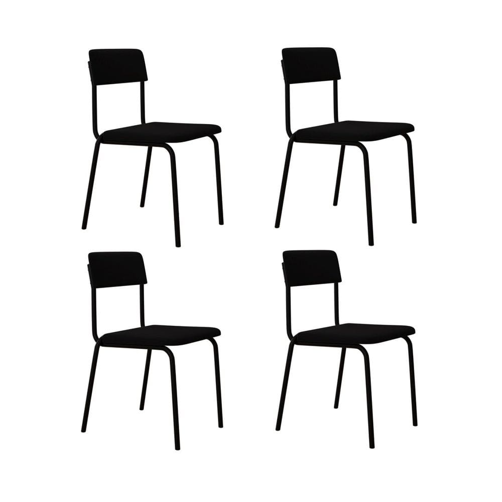 Conjunto 4 Cadeiras Estofadas Fixa Empilhável Fit Preto / Preto Fosco