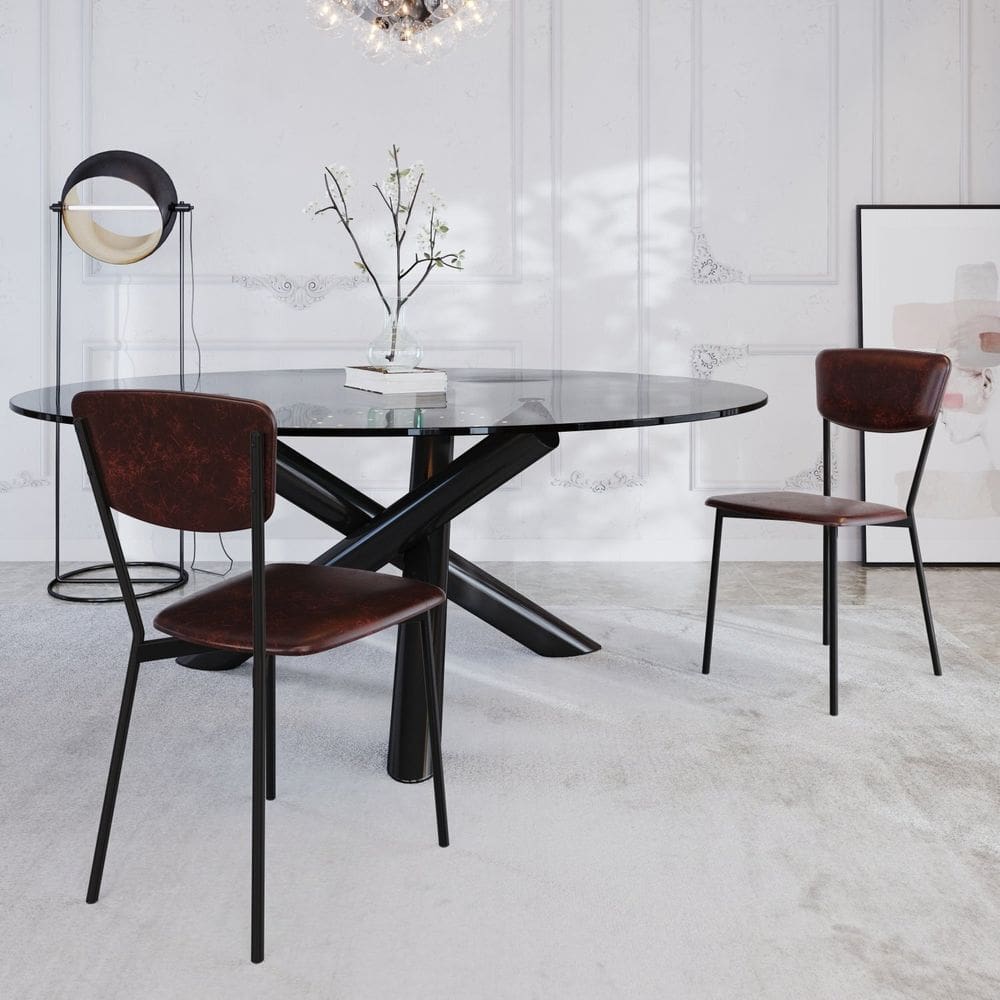 Cadeira Fixa Estofada Vintage Retrô com 2 unidades Café/Preto