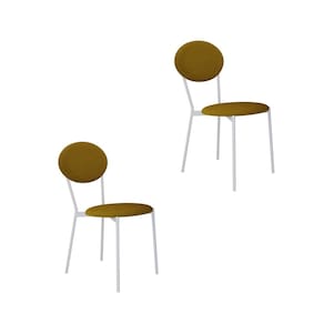 Cadeira Fixa Estofada Vintage Elipse com 2 Unidades Mostarda/Branco Fosco