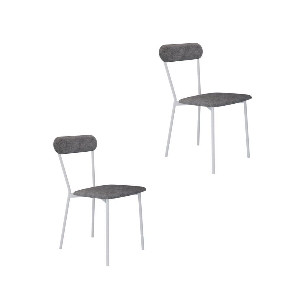 Cadeira Fixa Estofada Vintage Emília com 2 Unidades Névoa Prata/Branco Fosco