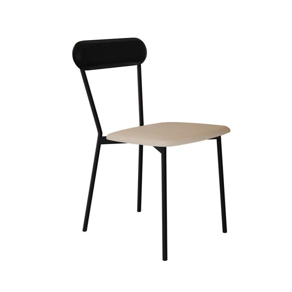 Cadeira Fixa Estofada Vintage Emília Areia/Preto