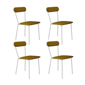 Cadeira Fixa Estofada Vintage Emília com 4 Unidades Mostarda/Branco Fosco