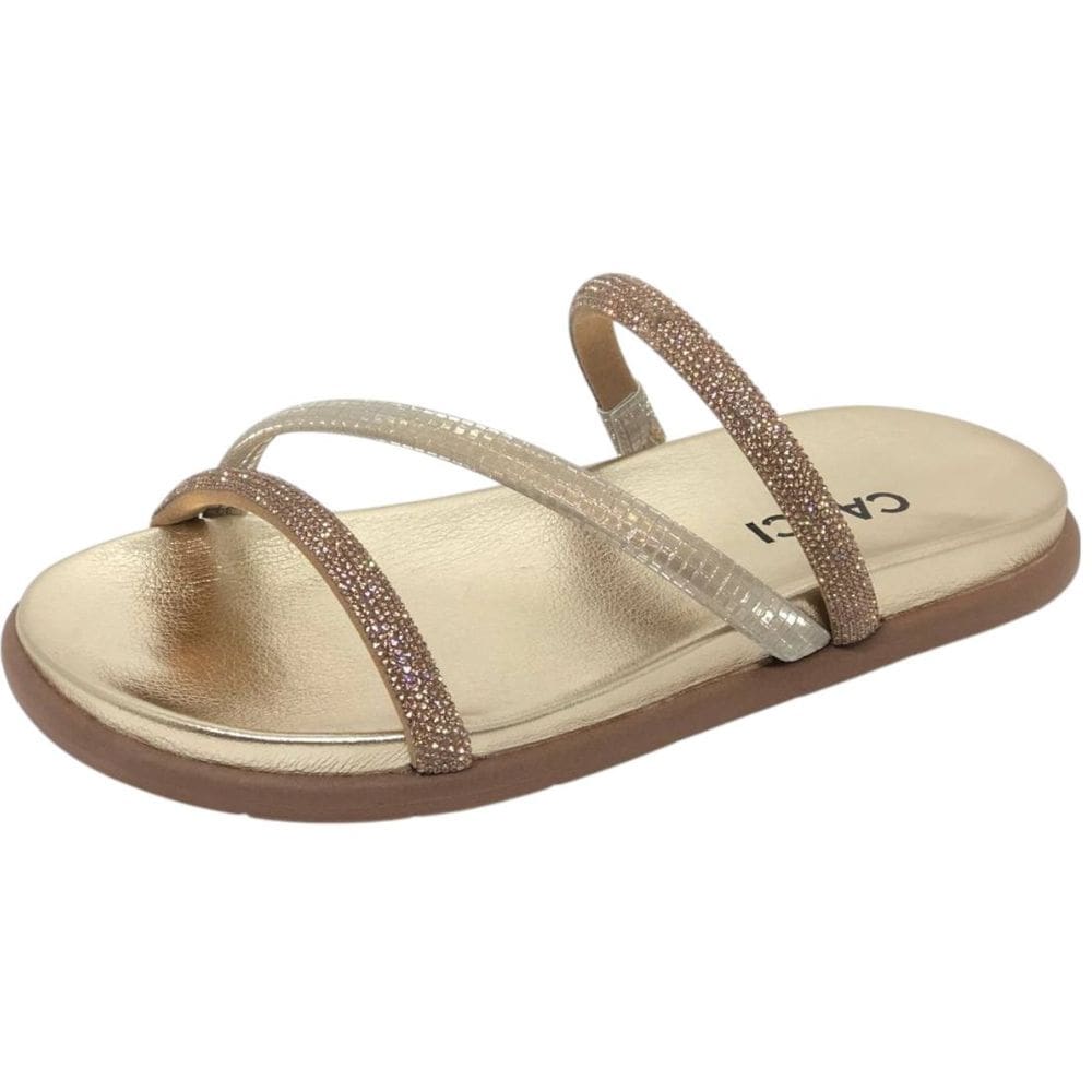 Chinelo Feminino Rasteira Flat Luxo Strass Conforto Cacci