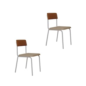 Conjunto 2 Cadeiras Estofadas Fixa Empilhável Fit Areia Corriente / Caramelo / Branco Fosco MT Epóxi