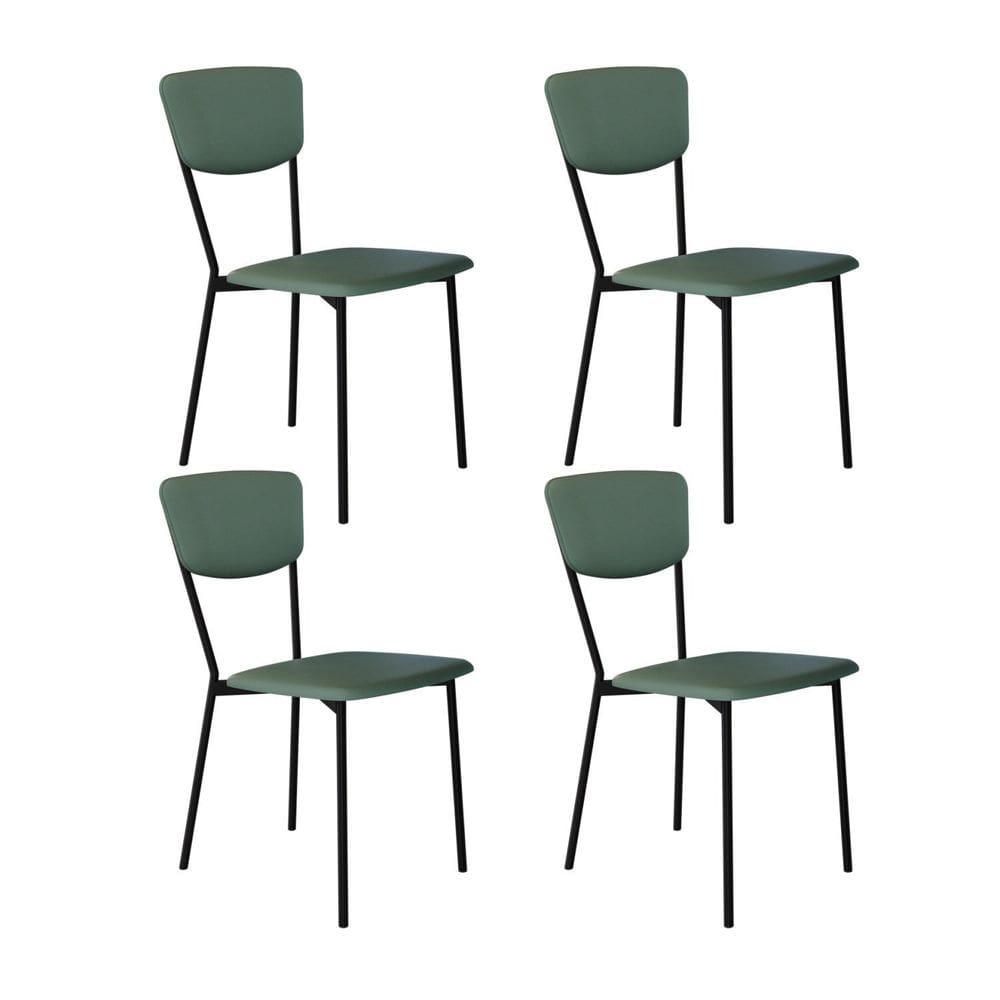 Cadeira Fixa Estofada Vintage Retrô com 4 Unidades Verde/Preto