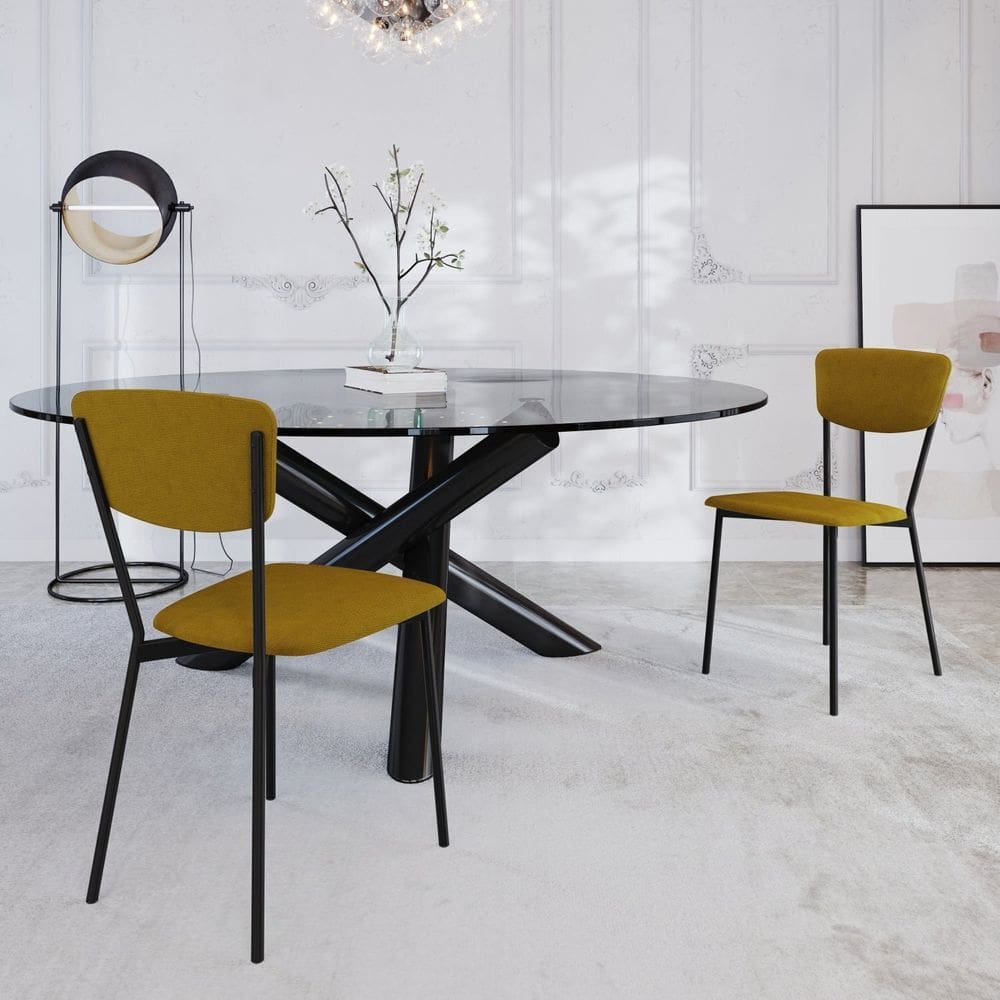 Cadeira Fixa Estofada Vintage Retrô com 2 Unidades Amarelo/Preto