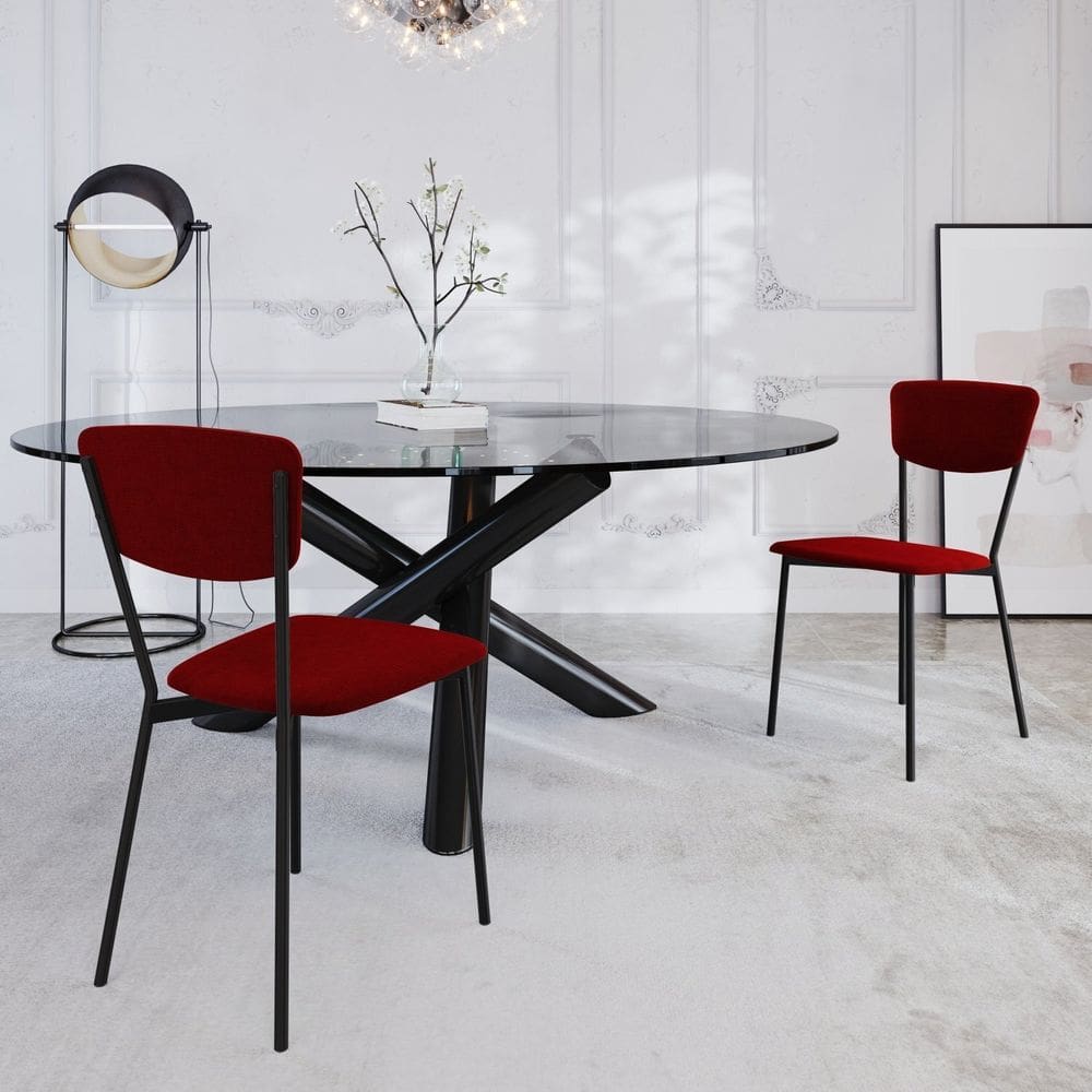 Cadeira Fixa Estofada Vintage Retrô com 2 Unidades Vermelho Vinho /Preto Fosco