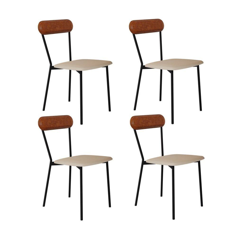 Cadeira Fixa Estofada Vintage Emília com 4 unidades Areia/Caramelo/Preto